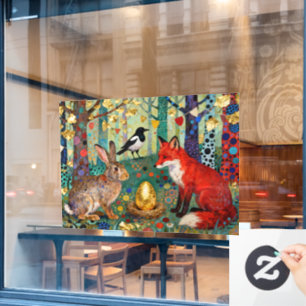Autocollant Pour Fenêtre Lapin, Pie, Renard et « L'Œuf d'or de l'oie »