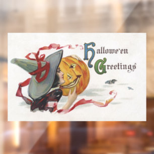 Autocollant Pour Fenêtre Le Baiser de la Sorcière : une Citrouille de Hallo