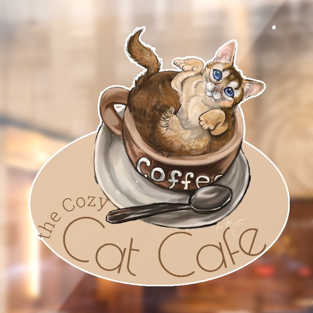 Autocollant Pour Fenêtre Le Café Chat Cozy Coffee Cat (Feuille 2)