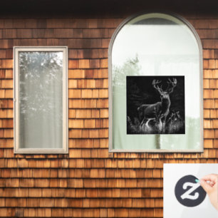 Autocollant Pour Fenêtre Le cerf majestueux en pleine nature - Art noir et
