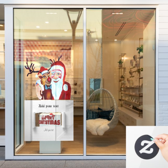 Autocollant Pour Fenêtre Le Père Noël avec Rudolph le Reindeer Illustration (Vitrine du magasin)