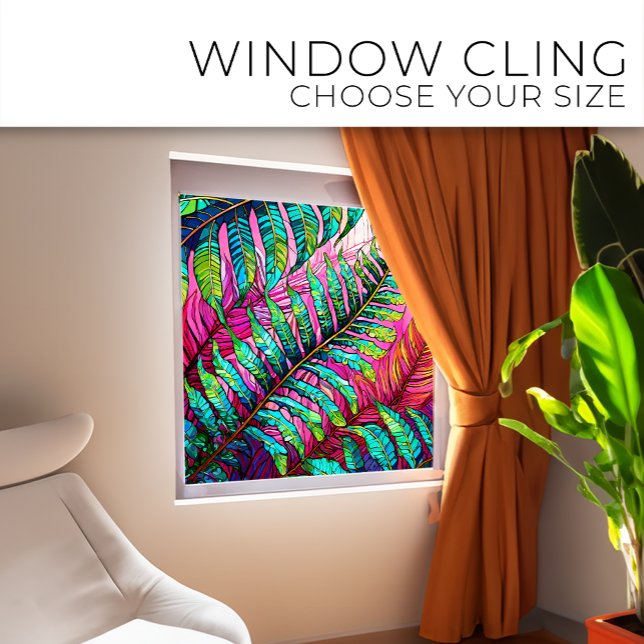 Autocollant Pour Fenêtre Les fougères sur l'art en verre rose (Créateur téléchargé)