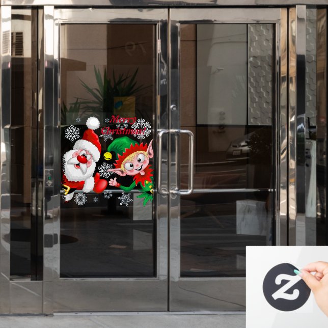 Autocollant Pour Fenêtre Les personnages de Noël de père Noël et Elf (Porte de bureau)