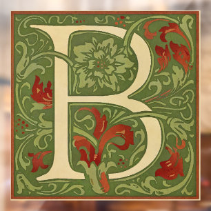 Autocollant Pour Fenêtre Lettre B à monogramme de William Morris Floral Rou