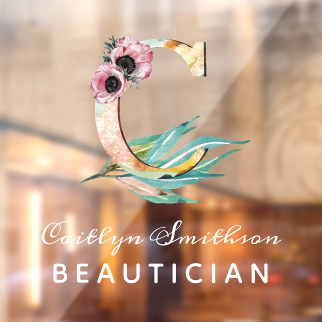 Autocollant Pour Fenêtre LETTRE C Florale Personnalisée Aquarelle Monogramm (Feuille 2)