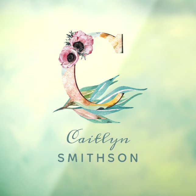 Autocollant Pour Fenêtre LETTRE C Florale Personnalisée Aquarelle Monogramm (Feuille 3)