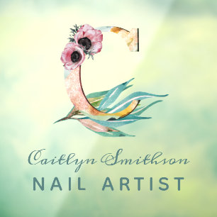 Autocollant Pour Fenêtre LETTRE C Florale Personnalisée Aquarelle Monogramm