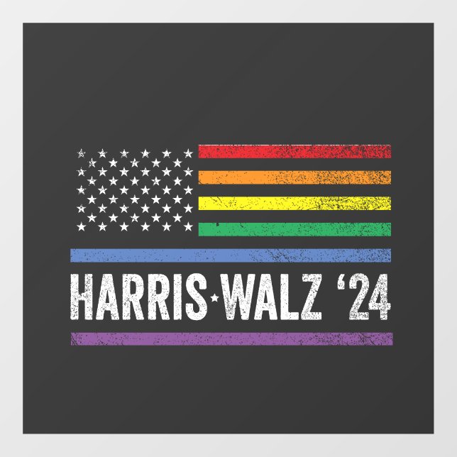 Autocollant Pour Fenêtre LGBTQ Harris Walz Élection du drapeau américain 20 (Feuille)