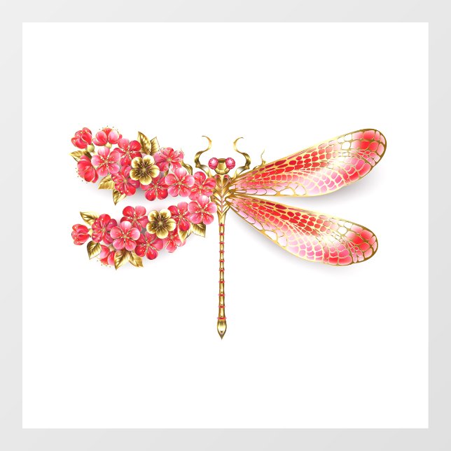 Autocollant Pour Fenêtre libellule de fleurs avec sakura de bijoux (Feuille)