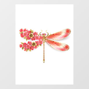 Autocollant Pour Fenêtre Libellule fleur avec sakura bijoux