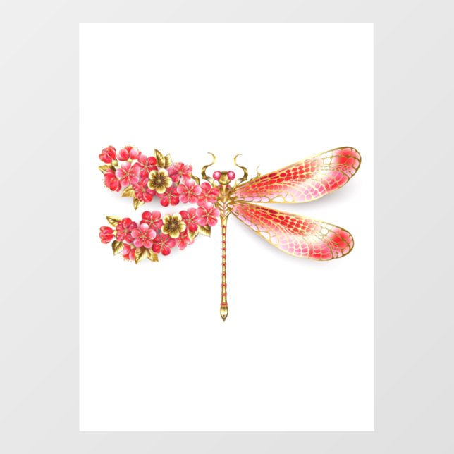 Autocollant Pour Fenêtre Libellule fleur avec sakura bijoux (Feuille)