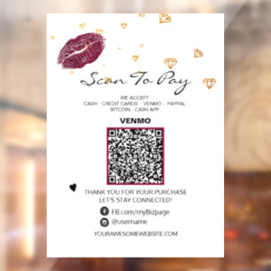 Autocollant Pour Fenêtre *~* LIPS DIAMONDS Scannez pour PAYER Code QR