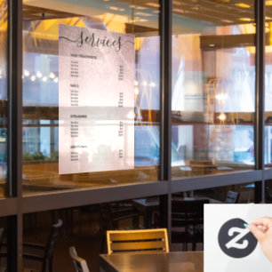 Autocollant Pour Fenêtre Liste de Prix Salon Pailleté Rose Gold Menu de Ser