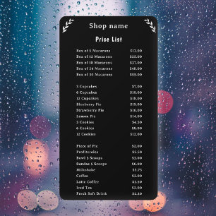 Autocollant Pour Fenêtre Liste de prix sur adhésif noir pour vitrine