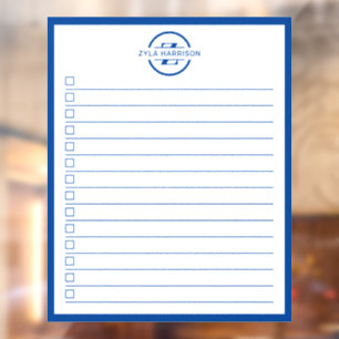 Autocollant Pour Fenêtre Liste de tâches à faire avec monogramme bleu moder
