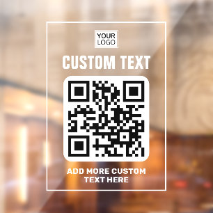 Autocollant Pour Fenêtre Logo, code QR et texte personnalisé blanc et clair