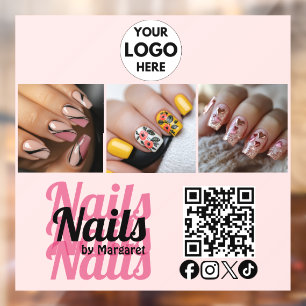 Autocollant Pour Fenêtre Logo Code QR Rose Pâle Moderne pour Salon de Manuc