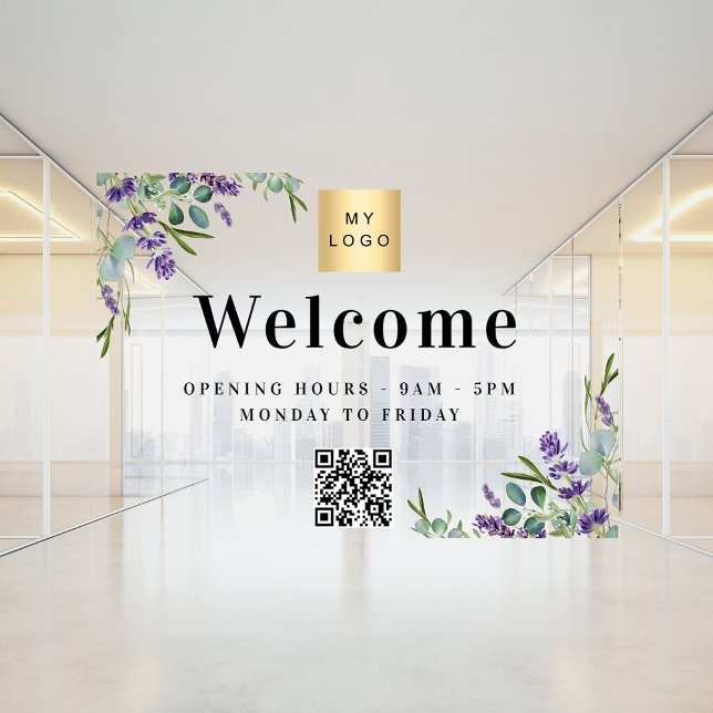 Autocollant Pour Fenêtre Logo commercial lavande ouverture code QR (Créateur téléchargé)