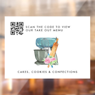 Autocollant Pour Fenêtre Logo de boulangerie à l'aquarelle florale   Menu d