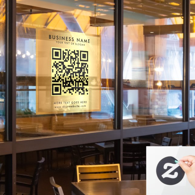 Autocollant Pour Fenêtre Logo de code QR personnalisé Texte Faux Or glamour (Fenêtre du restaurant)