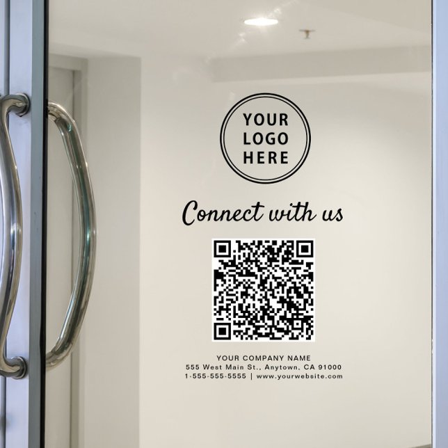 Autocollant Pour Fenêtre Logo de l'entreprise Connectez-vous avec nous Crée (Business Logo Connect With Us Create Your QR Code Window Cling)