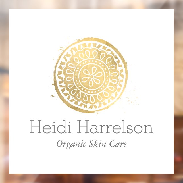 Autocollant Pour Fenêtre Logo de Mandala de Beauté Élégante en Faux Or (Feuille 2)