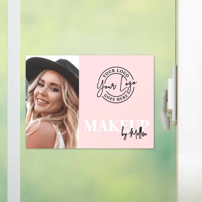 Autocollant Pour Fenêtre Logo de photo rose Maquillage (Pink Black Script Photo Logo Makeup Window Cling)