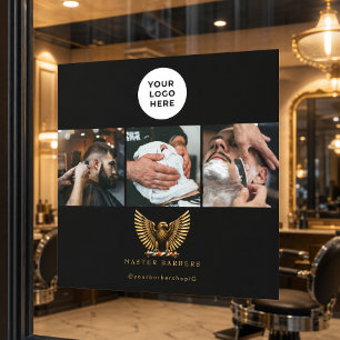 Autocollant Pour Fenêtre Logo de salon de coiffure Luxury Golden Eagle Barb