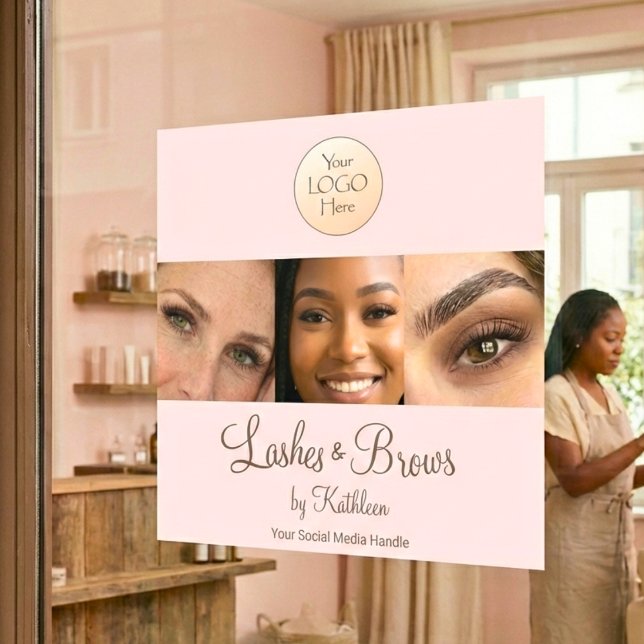 Autocollant Pour Fenêtre Logo de script rose Blush Photo Cils Sourcils Stud (Créateur téléchargé)