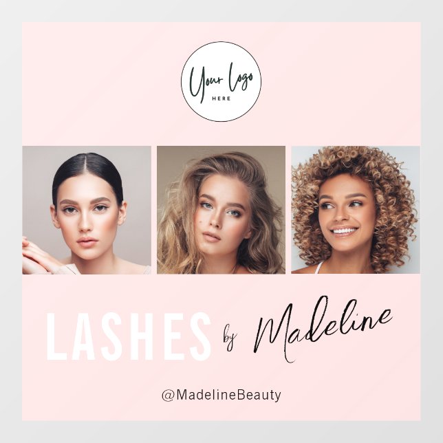 Autocollant Pour Fenêtre Logo de script rose Blush Photo Lashes Studio (Feuille)