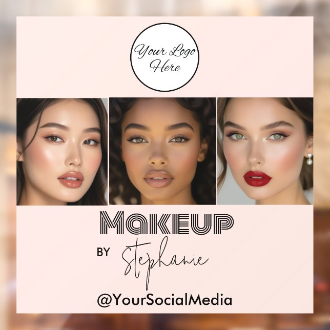 Autocollant Pour Fenêtre Logo de script rose poudré Photo Studio de maquill (Feuille 2)