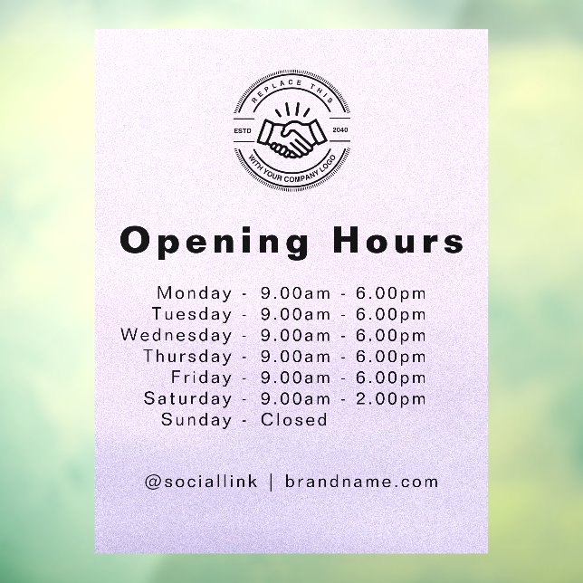 Autocollant Pour Fenêtre Logo d'entreprise élégant et heures d'ouverture bl (Feuille 3)