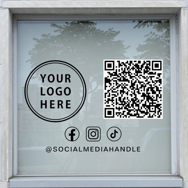 Autocollant Pour Fenêtre Logo d'entreprise Réseaux sociaux Créer votre code (Business Logo Social Media Create Your QR Code Window Cling)