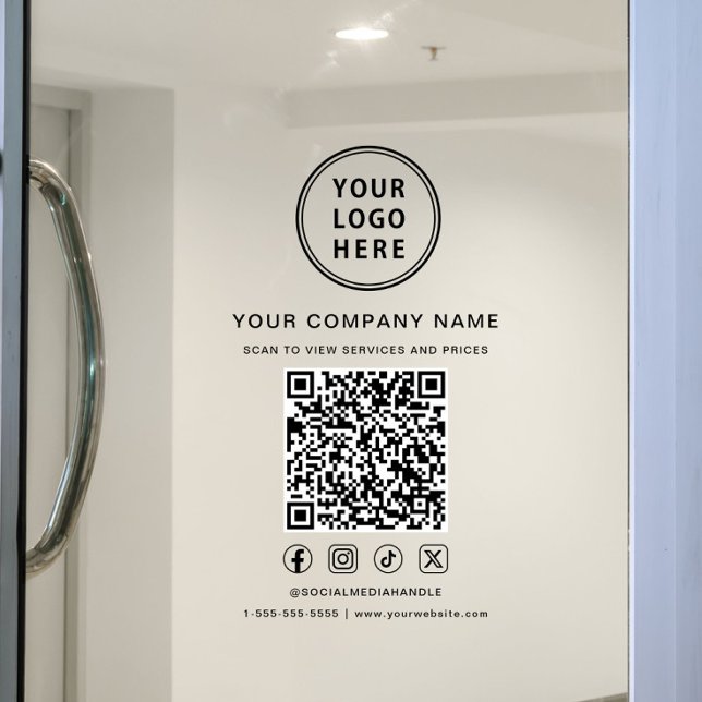 Autocollant Pour Fenêtre Logo d'entreprise Réseaux sociaux Créer votre code (Business Logo Social Media Create Your QR Code Window Cling)