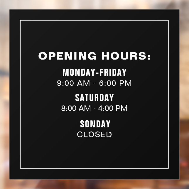 Autocollant Pour Fenêtre Logo d'entreprise simple Horaires d'ouverture Modè (Feuille 2)