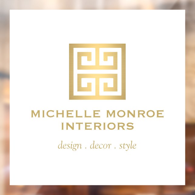 Autocollant Pour Fenêtre Logo élégant à clé grecque doré/blanc (Feuille 2)