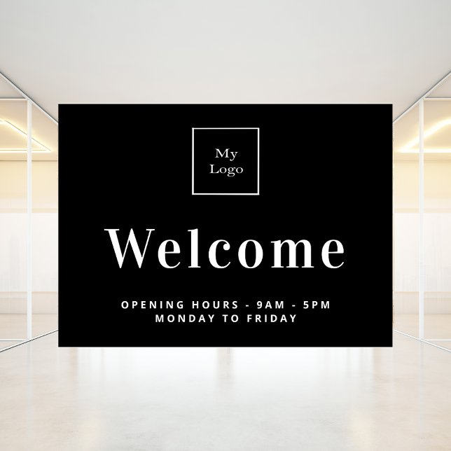 Autocollant Pour Fenêtre Logo entreprise noir blanc heures d'ouverture bien (Créateur téléchargé)