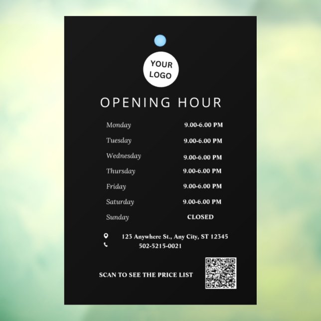 Autocollant Pour Fenêtre Logo et code QR des heures d'ouverture Black Moder (Feuille 3)