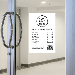 Autocollant Pour Fenêtre Logo Heures d'ouverture Affaires Code QR Blanc