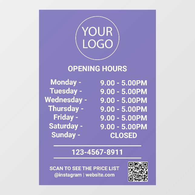 Autocollant Pour Fenêtre Logo Heures d'Ouverture Affaires Modernes Code Qr  (Feuille)