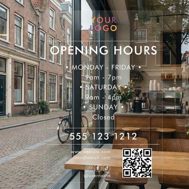Autocollant Pour Fenêtre Logo Heures d'ouverture Code QR Entreprise (Créateur téléchargé)