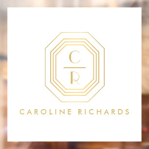 Autocollant Pour Fenêtre Logo Monogramme Empilé Art Déco Or/Blanc