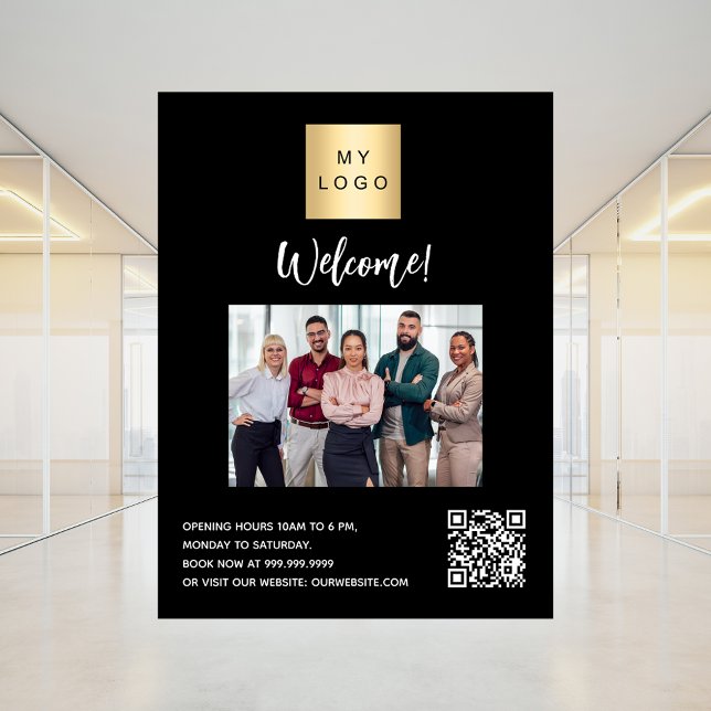 Autocollant Pour Fenêtre Logo noir de l'entreprise photo de bienvenue QR-co (Créateur téléchargé)