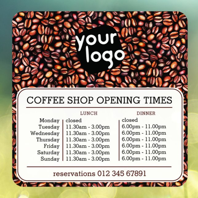 Autocollant Pour Fenêtre   Logo personnalisé Ouverture Déjeuner Dîner Heure (Créateur téléchargé)