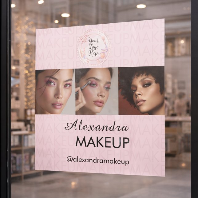 Autocollant Pour Fenêtre Logo Photo Studio de Maquillage écriture Rose Blus (Créateur téléchargé)