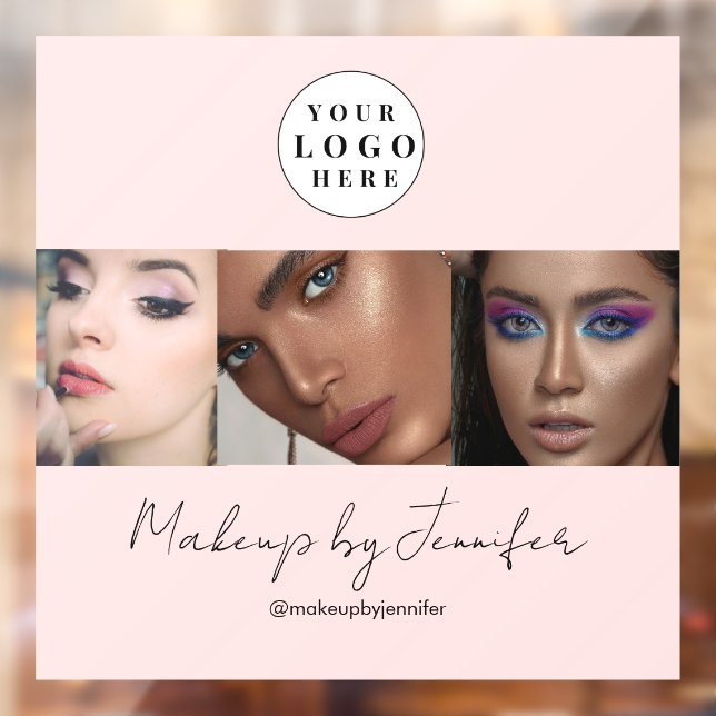 Autocollant Pour Fenêtre Logo Photo Studio de Maquillage Écriture Rose Pâle (Feuille 2)