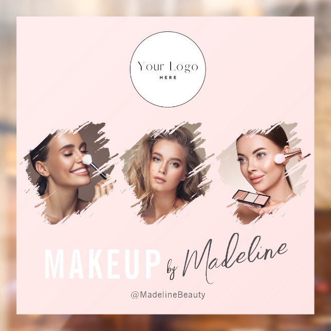 Autocollant Pour Fenêtre Logo Photo Studio de Maquillage Écriture Rose Roug (Feuille 2)