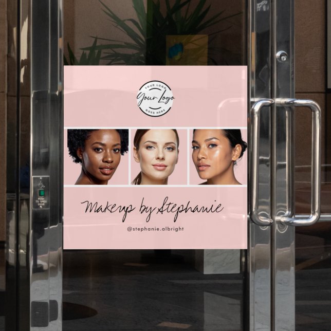 Autocollant Pour Fenêtre Logo Photo Studio de Maquillage écriture Rose Roug (Créateur téléchargé)