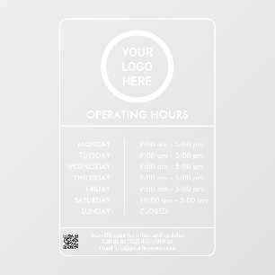 Autocollant Pour Fenêtre Logo professionnel blanc minimaliste Heures d'ouve
