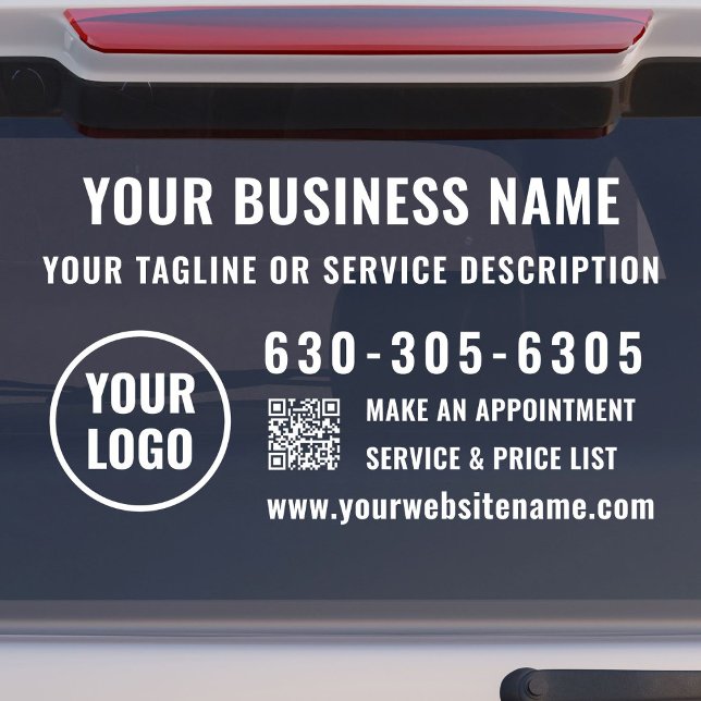 Autocollant Pour Fenêtre Logo professionnel moderne Nom d'entreprise QR Cod (Modern, professional business logo window decal template with QR code and phone number in white.)